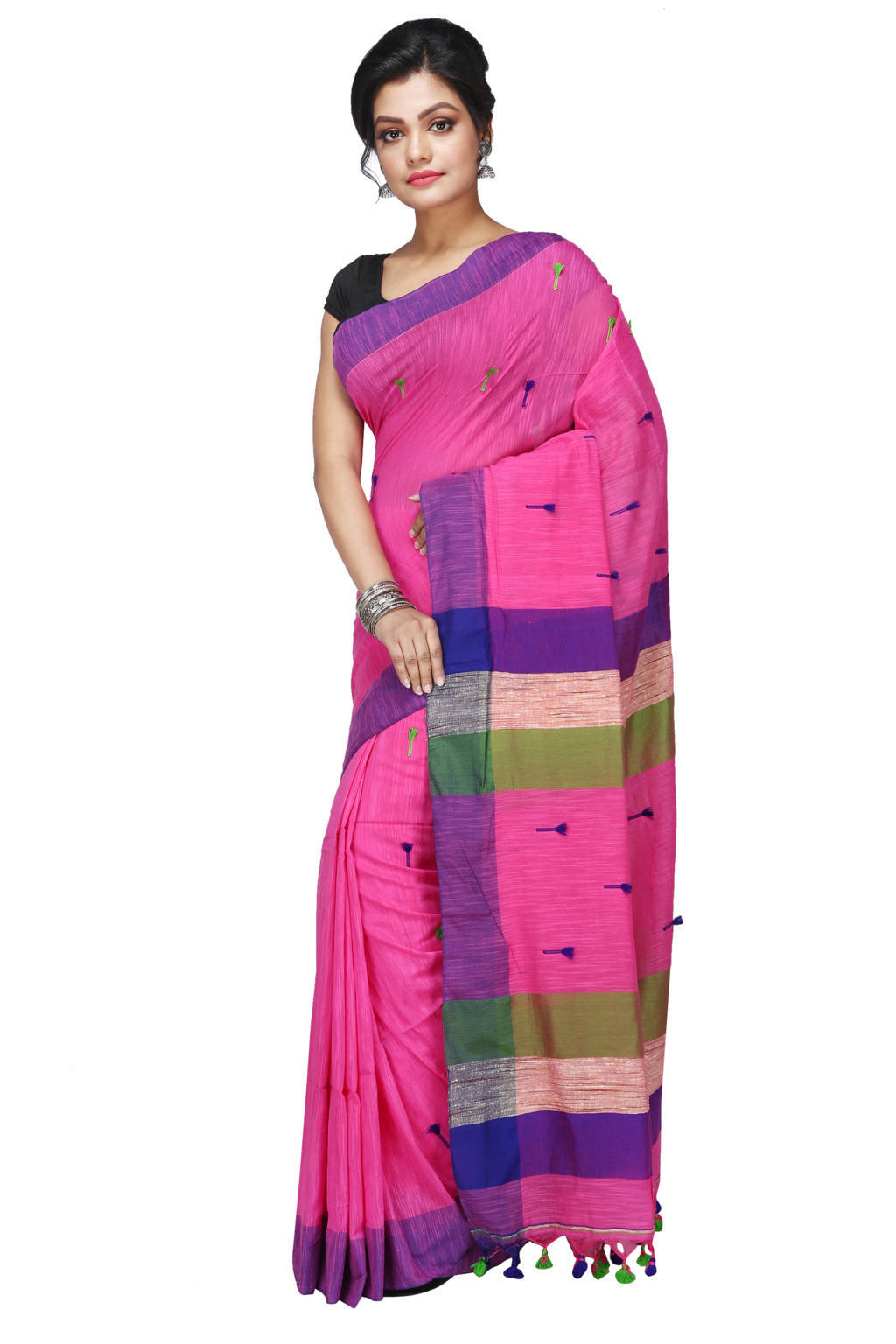 Pink Pure Cotton Clacial Desigined Hand Loom Saree (2847)